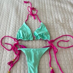 Vibrant Pink and Green Bikini Set